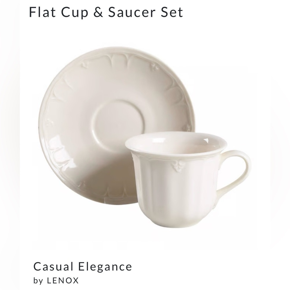 Lenox Casual Elegance Flat Cup & Saucer Set - Ivory White